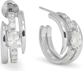 Melinda Maria Shes On Point Lasso Huggie Earrings in Silver-White at Nordstrom