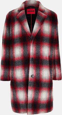 HUGO BOSS Mens Plaid Teddy Bear Coat with Lapel Collar - Grey - Size: 38/Regular