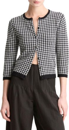 Vince Gingham 3/4-Sleeve Wool-Blend Cardigan