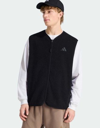 adidas City Tech - Gilet tecnico in pile ad alto spessore nero con 3 strisce