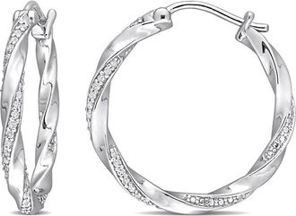 Amour 1/4 CT TW Diamond Twisted Hoop Earrings In Sterling Silver