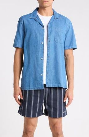 Les Deux Klark Denim Camp Shirt in Medium Blue Wash at Nordstrom Rack, Size Xx-Large