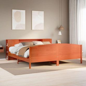 vidaXL Vidaxl - Cama Con Estanter&iacute;a Sin Colch&oacute;n Madera Maciza Marr&oacute;n 180x200cm