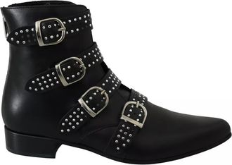 Dondup Black Fashion Buckled Zipper Ankle Boots Womens Shoes (Pre-Owned)