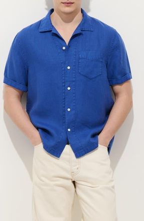 Alex Mill Linen Camp Shirt in Cobalt at Nordstrom, Size Xx-Large
