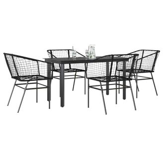 Berkfield Home 5 Piece Garden Dining Set Black Poly Rattan Glass