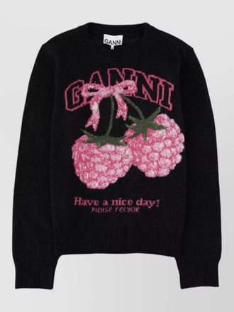 Ganni crew neck graphic long sleeve top