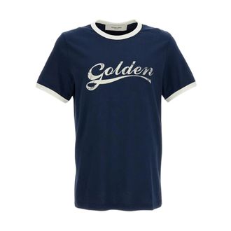 Golden Goose T-Shirts, male, Blue, Size: XL Journey Garment Dyed Slim T-Shirt