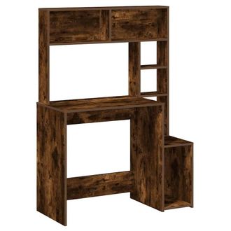 Berkfield Home Desk with Shelves Smoked Oak 100x45x140 cm Engineered Wood in Brown | Size: 100 x 45 x 140 cm