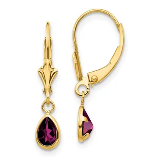 Diamond2Deal 14k Yellow Gold 6x4mm Rhodolite Garnet Stud Earrings