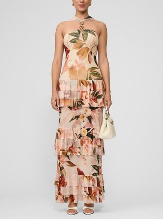 Rachel Roy Solana Mesh Tiered Long Dress in Ivory Floral at Nordstrom, Size X-Large