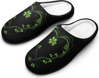 Generic Shamrock Irish St Patricks Day Womens Slippers Warm House Slippers Indoor House Shoes with Anti-Skid Rubber Sole