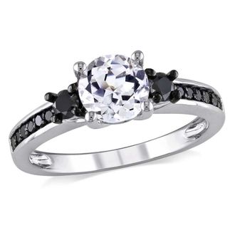 Amour 1/3 CT TW Black Diamond and Created White Sapphire Engagement Ring In Sterling Silver with Black Rhodium