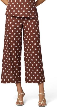 Joe's The Mariel Linen & Cotton Crop Wide Leg Pants in Chocolate/ecru Dot at Nordstrom, Size 10