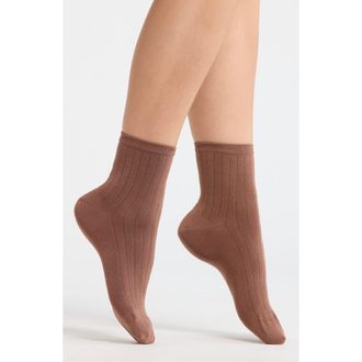 Nordstrom Wide Rib Ankle Socks in Brown Nut at Nordstrom, Size 9