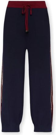 Elena Miro Broeken, Dames, Blauw, 2Xl, Polyester, Geknipte gebreide broek met gestreepte randen