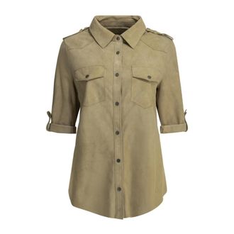 Salvatore Santoro Overhemden, Dames, Beige, S, Leer, Texas Suede Shirt