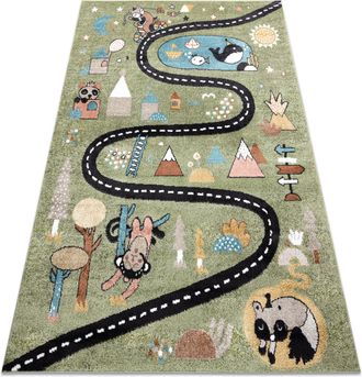 RugsX Rugsx - Alfombra Fun Route Para Ni&ntilde;os, Calle, Animales Verde Green 120x170 Cm