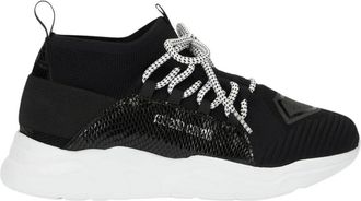 Roberto Cavalli Schoenen, Dames, Zwart, 35 EU, Slip-On Sneakers met slangenprint en veters