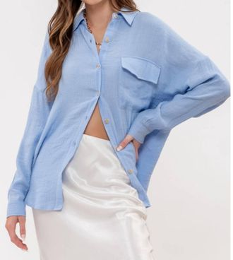 Blu Pepper Bluebell Long Sleeve Button Down Shirt In Medium Blue