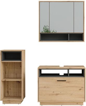 Vicco Conjunto De Muebles De Ba&ntilde;o Beatrice, Roble Artesanal/antracita, 3 Piezas Con Unidad Midi