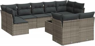 vidaXL Vidaxl - Set De Sof&aacute;s De Jard&iacute;n 10 Pzas Con Cojines Rat&aacute;n Sint&eacute;tico Gris