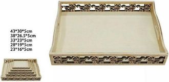 Trade Shop Trade Shop - Set 5pz Cassette Vassoi In Legno Naturale Decorato Varie Misure Decoupage 53395a