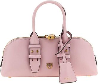 Pinko Pink Leather Handbag With Gold Buckles