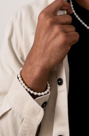 Dower & Hall Mens White Pearl Halo Bracelet in Sterling Silver at Nordstrom, Size 8.25