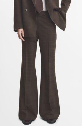 Mango Check Print Straight Leg Suit Pants in Brown at Nordstrom, Size 8