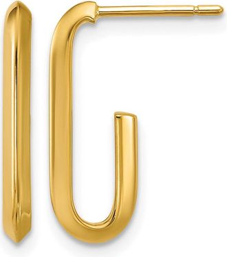 Diamond2Deal 14K Yellow Gold Knife Edge Oval J- Shape Hoop Earrings