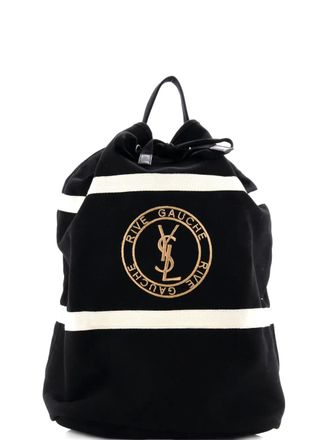 Saint Laurent Rive Gauche Drawstring Sling Bag Embroidered Canvas backpack - Nero