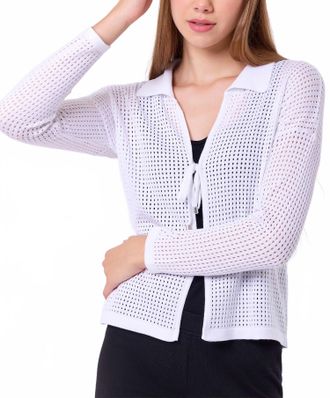 French Kyss Crochet Tie Cardigan In White