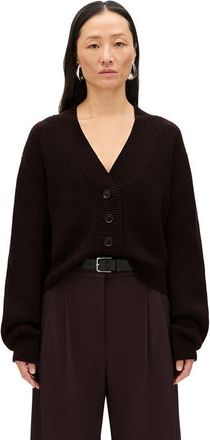 Another Tomorrow Rib Cropped Cardigan in Chocolate at Nordstrom, Size X-Large It