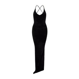 DAVID KOMA Party Dresses, female, Black, S, Black Asymmetric Dress with Chain Detail