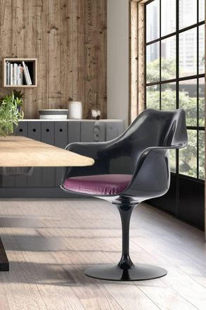 Fusion Living Black Tulip Armchair with PU Cushion in Purple