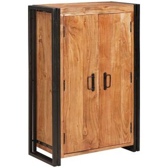 vidaXL Highboard Con Puertas Marr&oacute;n Madera Maciza De Acacia Y Metal Vidaxl