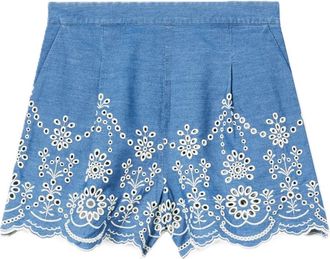 MC2 Saint Barth Amani Sangallo Morris Flower Shorts - Dames - Korte rokken - Blauw - XS - Katoen - Rokken