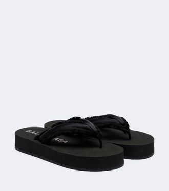 Balenciaga Cushy fringed satin platform thong sandals