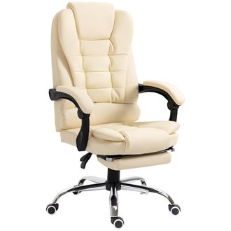 HOMCOM Executive Office Chair - Recliner Computer Chair with Footrest - Cream | TJ Hughes