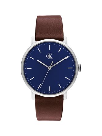 Calvin Klein Mens Minimalist Monogram Leather Strap Watch - Blue - OS
