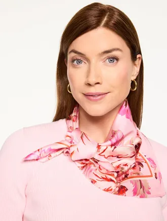 Talbots Foliage Blooms Square Scarf - Orchid Pink - 001 Talbots