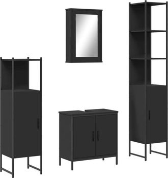 vidaXL Vidaxl - Juego De Muebles De Ba&ntilde;o 4 Pzas Madera Contrachapada Negro