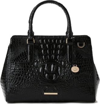 Brahmin Small Finley Croc Embossed Leather Satchel in Black at Nordstrom
