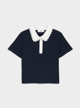 Twik Womens Scalloped embroidered collar polo shirt