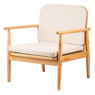 Nordlys Scandinavian Lounge Armchair with Wooden Frame & Fabric in Beige