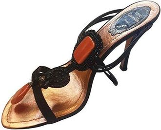 Rene Caovilla Black grosgrain coral medallion heeled sandals Size 38