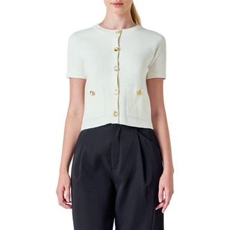 endless rose Short Sleeve Cardigan in Cream at Nordstrom Rack, Size Xx-Small