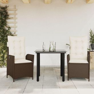 vidaXL Vidaxl - Set Comedor De Jard&iacute;n 3 Piezas Y Cojines Rat&aacute;n Sint&eacute;tico Marr&oacute;n