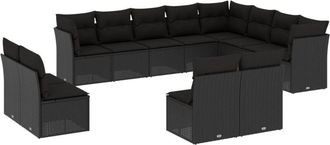 vidaXL Set De Sof&aacute;s De Jard&iacute;n 12 Piezas Cojines Rat&aacute;n Sint&eacute;tico Negro Vidaxl